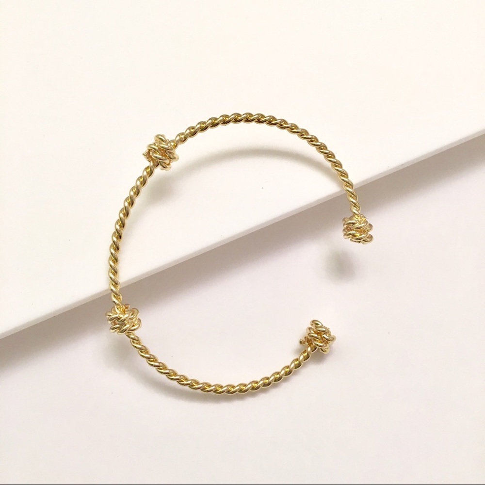 Spiral Copper Cable Cuff Bracelet with Love Knot
